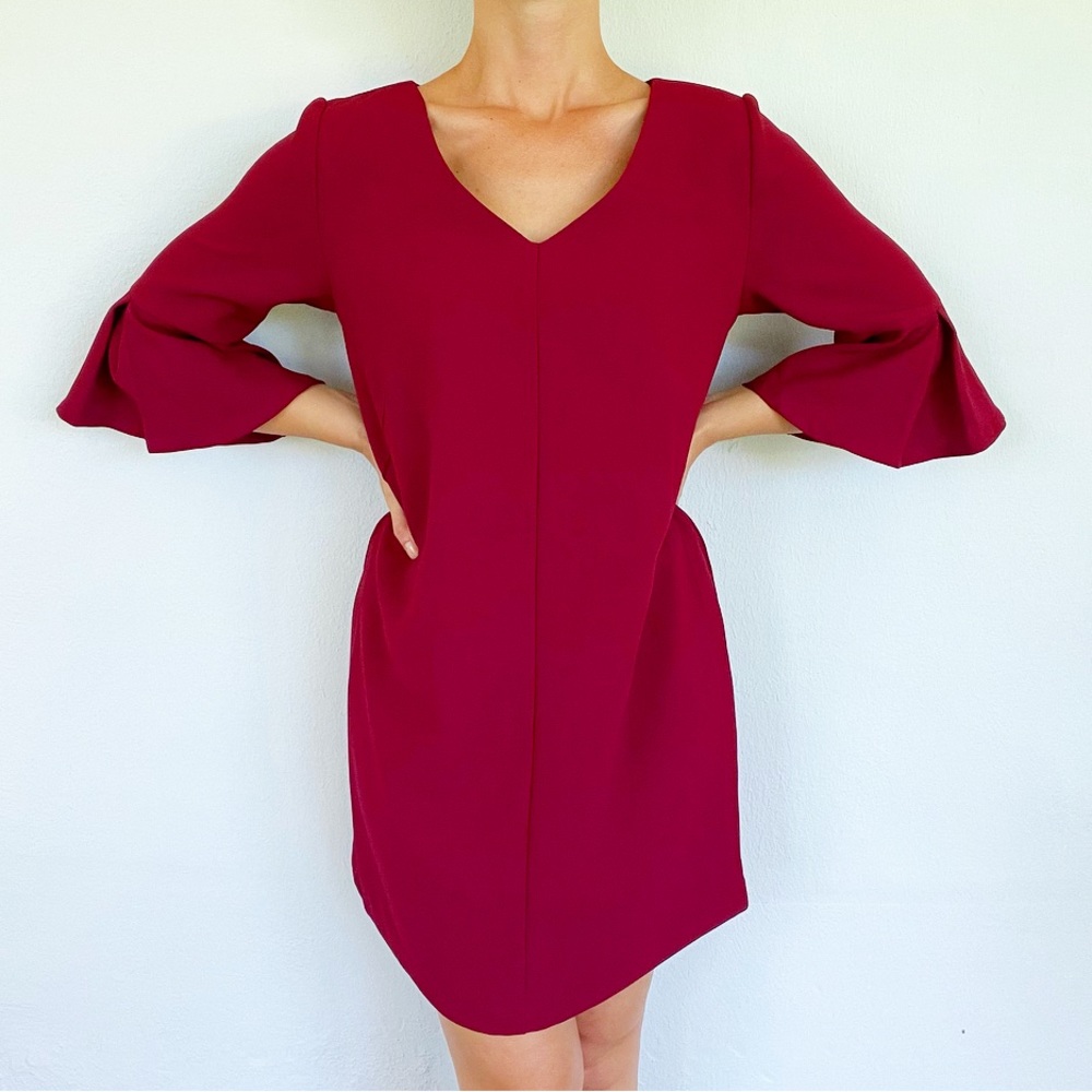 Simply Styled maroon red bell sleeve sheath cocktail dress size small